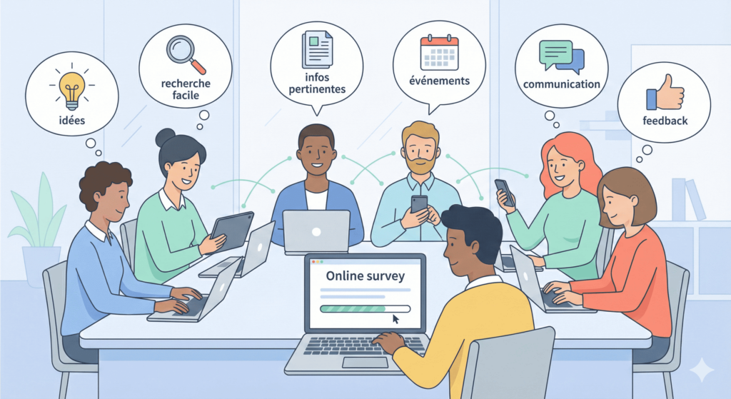 Sept personnes répondent à un sondage de création d'intranet