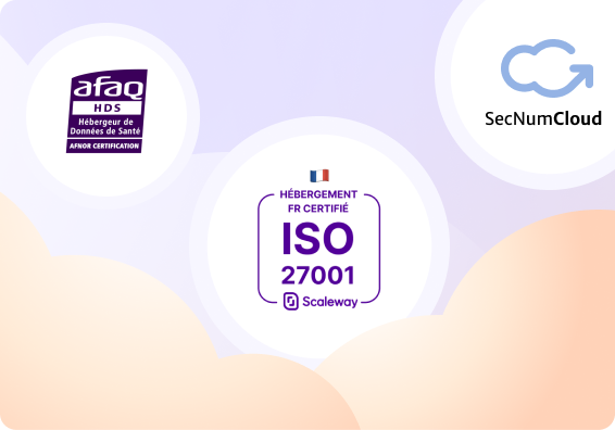 Image représentant les logos ISO 27001, AFAQHDS et SecNumCloud