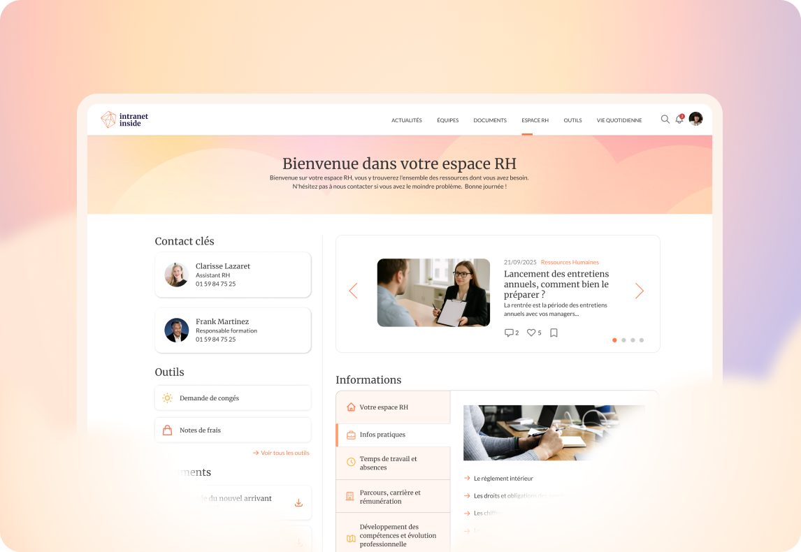 Interface d'un intranet RH