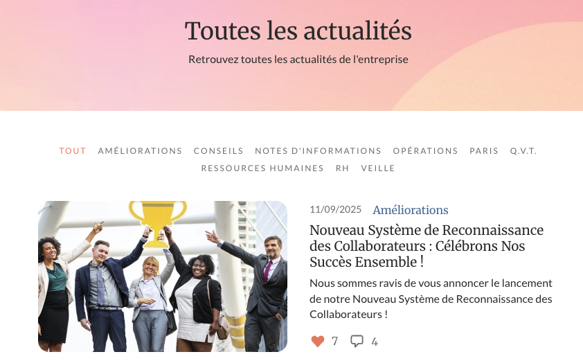 fil d’actualités intranet