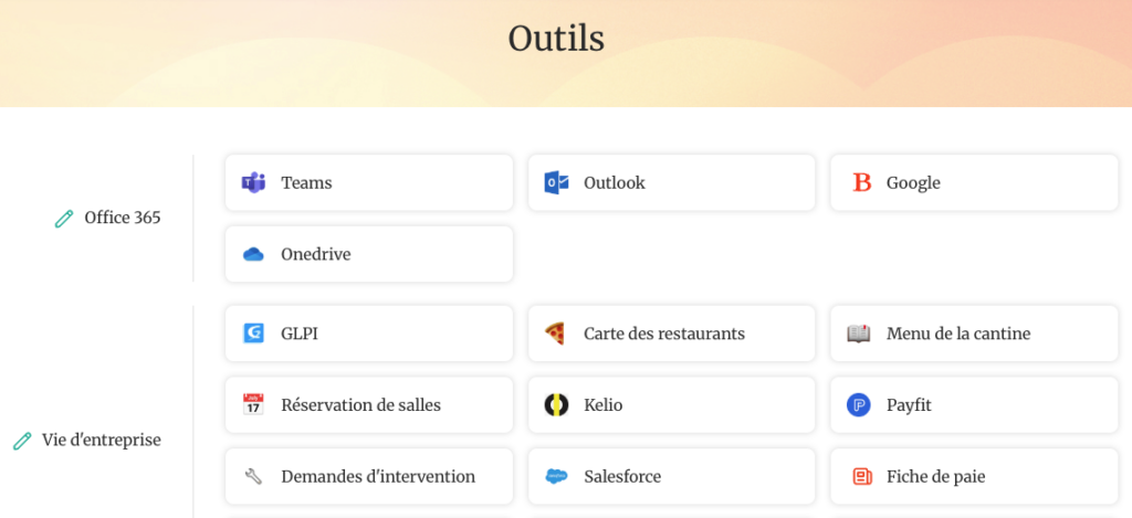 Des espaces métiers et liens vers outils métiers